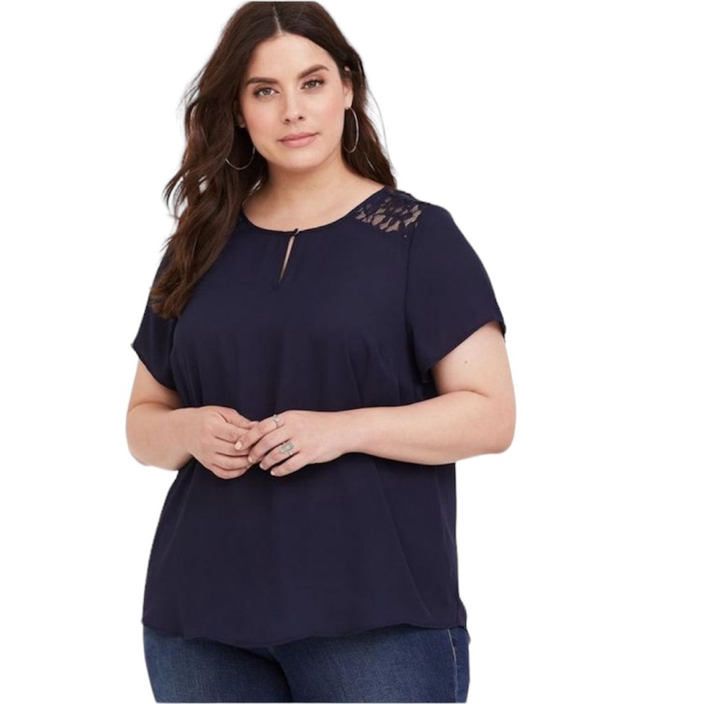 Torrid Abbey - Navy Georgette Keyhole Lace Blouse size 4XL.